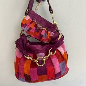 Coach Hamptons EUC Mosaic Patchwork Suede Bag & Wristlet Plum F05S 8B16 Rare